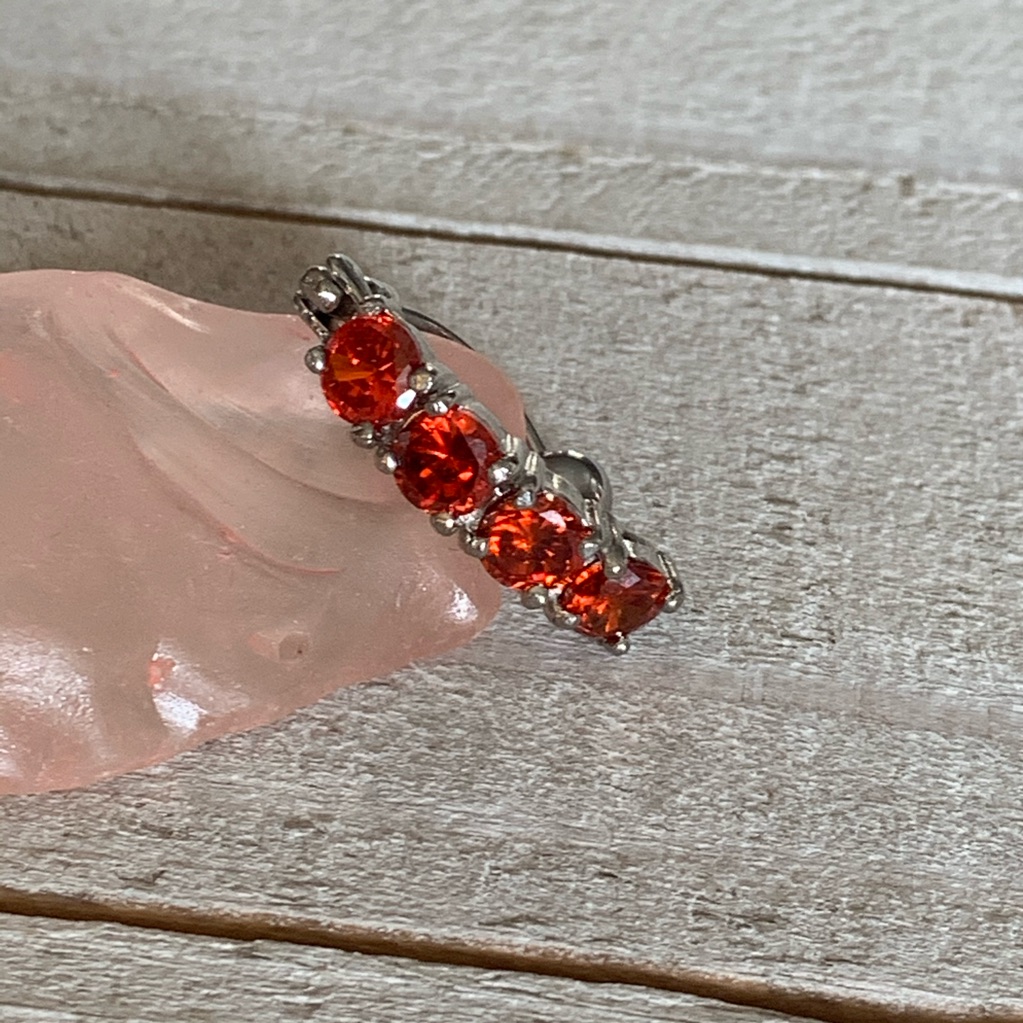 RedOrange Quad Gem Reverse Dangle Navel Ring 16 Gauge Belly Button Ring